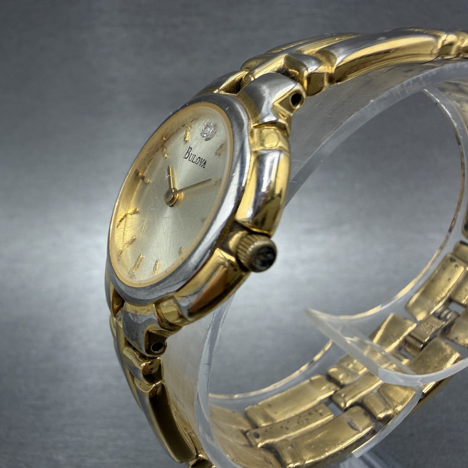Bulova Watch Women 26mm Gold Dial Gold Tone Round 97P44 New Battery VTG ABCD2