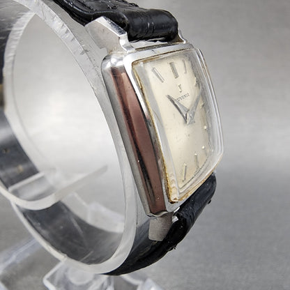 Juvenia Tank Watch Women 21mm Champagne Dial Silver Tone Rectangle Manual Wind