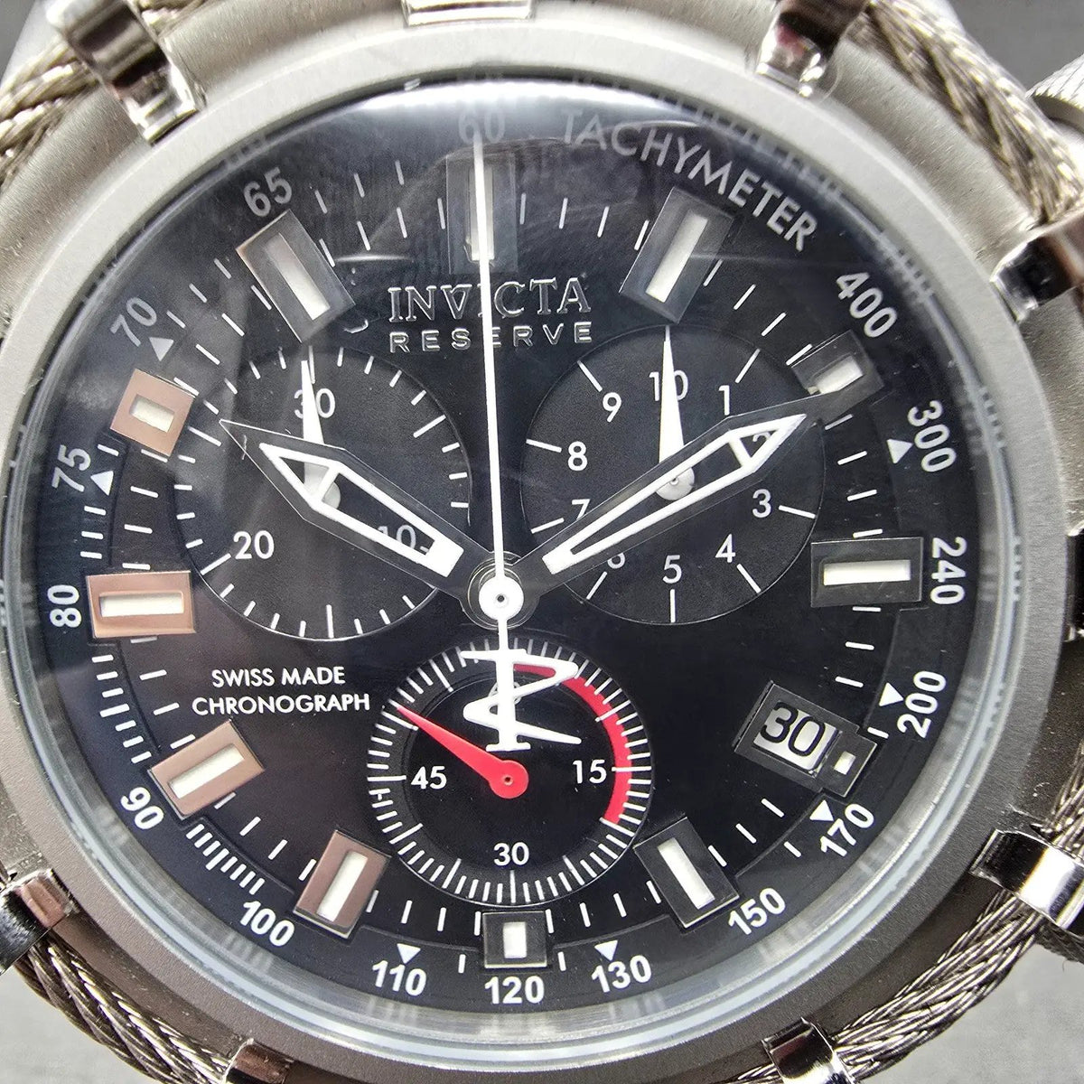 Invicta Reserve Bolt Chronograph Watch Men 50mm Black Dial Steel Date New Batt1