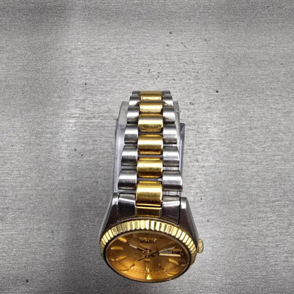 Seiko SQ Watch Women 24mm Gold Dial Two Tone Daydate Round 3Y03-0160 New Battery4