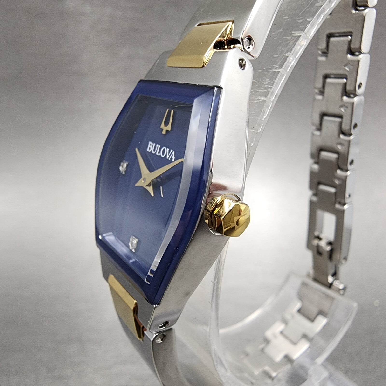 Bulova Gemini Watch Women 23mm Blue Dial Two Tone Tonneau 98P218 New Battery2