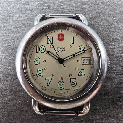 Victorinox Swiss Army Cavalry Watch Men 37mm Cream Dial Silver Tone Date PART KL2