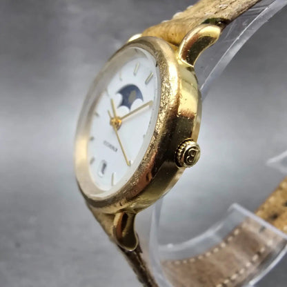Bucherer Moonphase Watch Women 25mm White Dial Gold Tone Date READ!! New Battery2