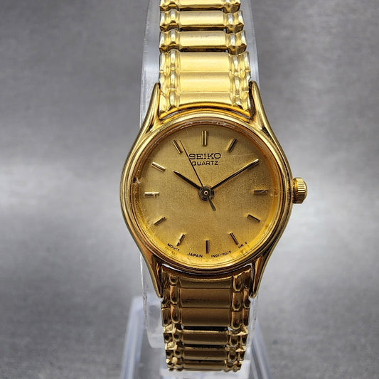 Seiko Watch Women 20mm Gold Dial Gold Tone Round 1N010E19 New Battery0