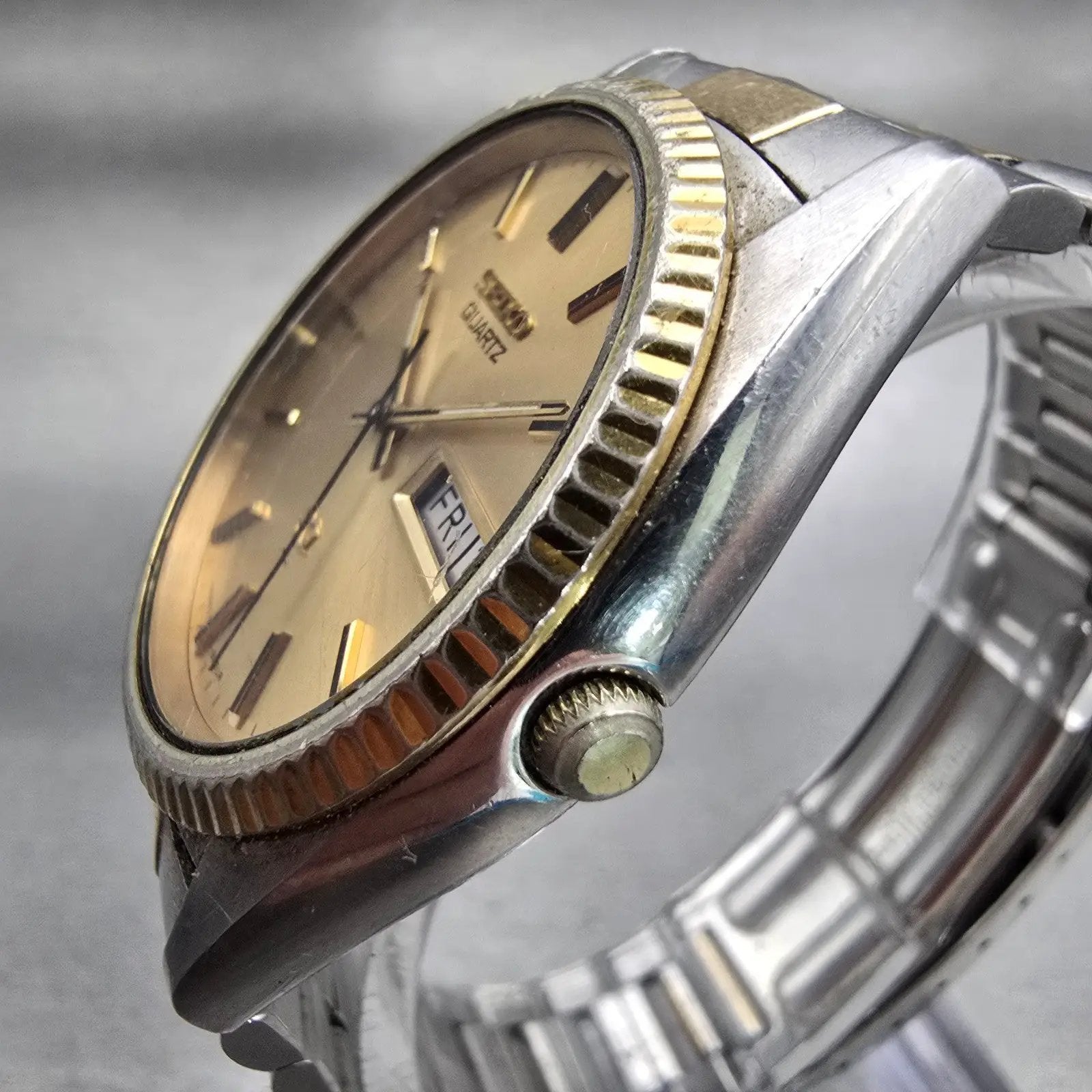 Seiko President Watch Men 36mm Gold Dial Two Tone Daydate 7123-8050 New Battery2