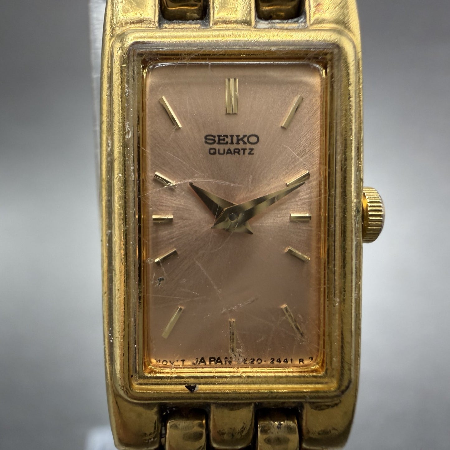 Seiko Tank Watch Women 13mm Pink Dial Gold Tone Rectangle 2E20-6951 New Battery1