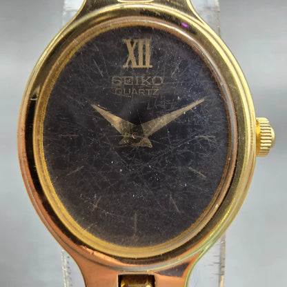 Seiko Watch Women 18mm Black Dial Gold Tone Oval 2Y00-5A90 New Battery Vintage1