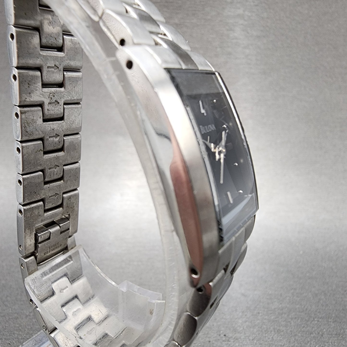 Bulova Tank Watch Women 18mm Black Dial Silver Tone Rectangle 96L37 New Battery3