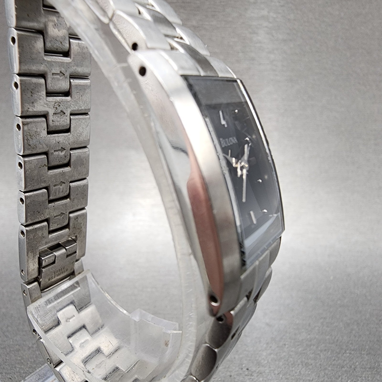 Bulova Tank Watch Women 18mm Black Dial Silver Tone Rectangle 96L37 New Battery3
