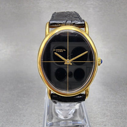 VTG Spazial Watch Women 26mm Black Dial Gold Tone Oval Manual Wind Runs