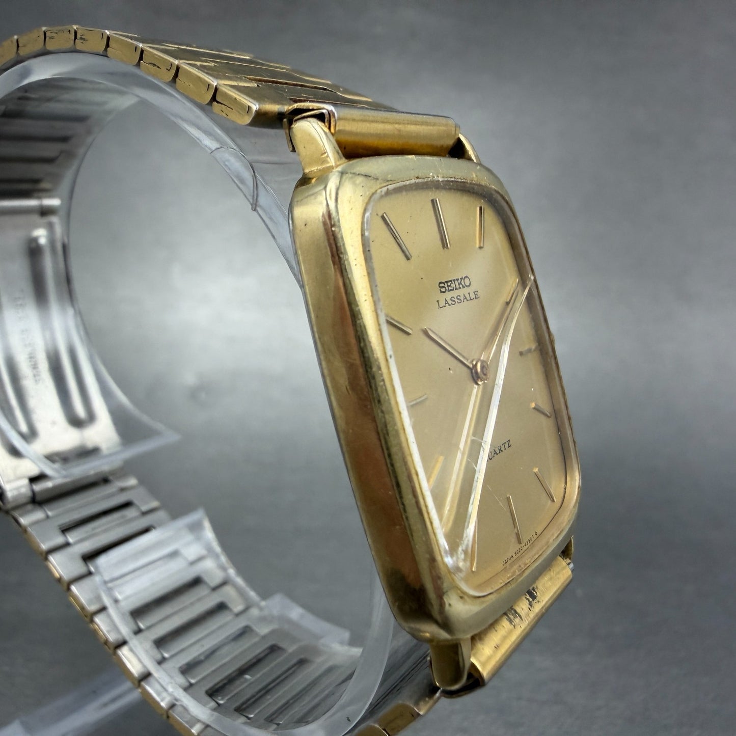 Seiko Lassale Tank Watch Men 26mm Champagne Dial Gold Tone 6020-5909 New Battery3