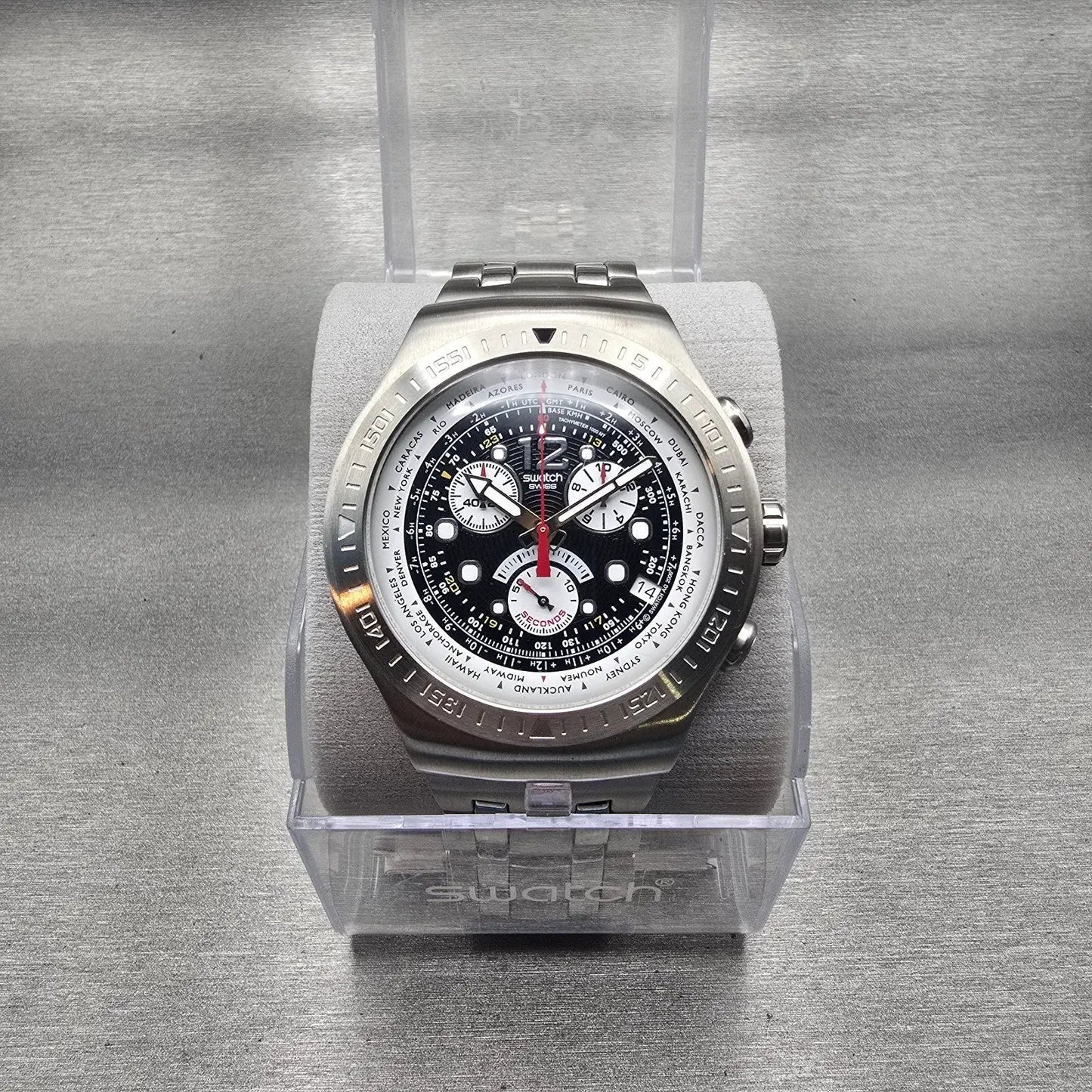 Swatch Irony Chrono Get Fly XL Watch Men Black Dial Steel READ!! YOS414G NewBat0