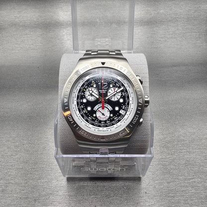 Swatch Irony Chrono Get Fly XL Watch Men Black Dial Steel READ!! YOS414G NewBat0