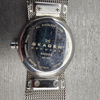 Skagen Watch Women 26mm White Dial Silver Tone Round 589SSS New Battery10