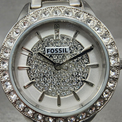 Fossil Watch Women 34mm Silver Dial Silver Tone Round ES3097 New Battery1