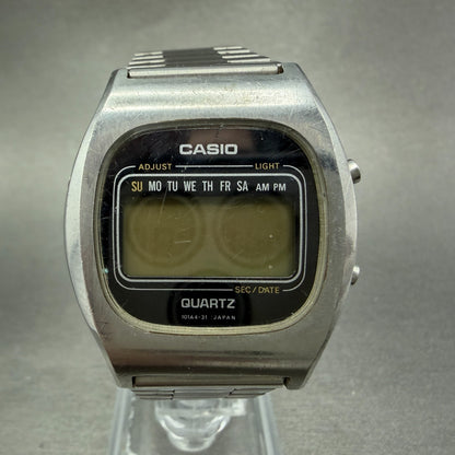 Casio 54QS-25 Watch Men 35mm Digital Silver Tone Round Daydate VTG PARTS0