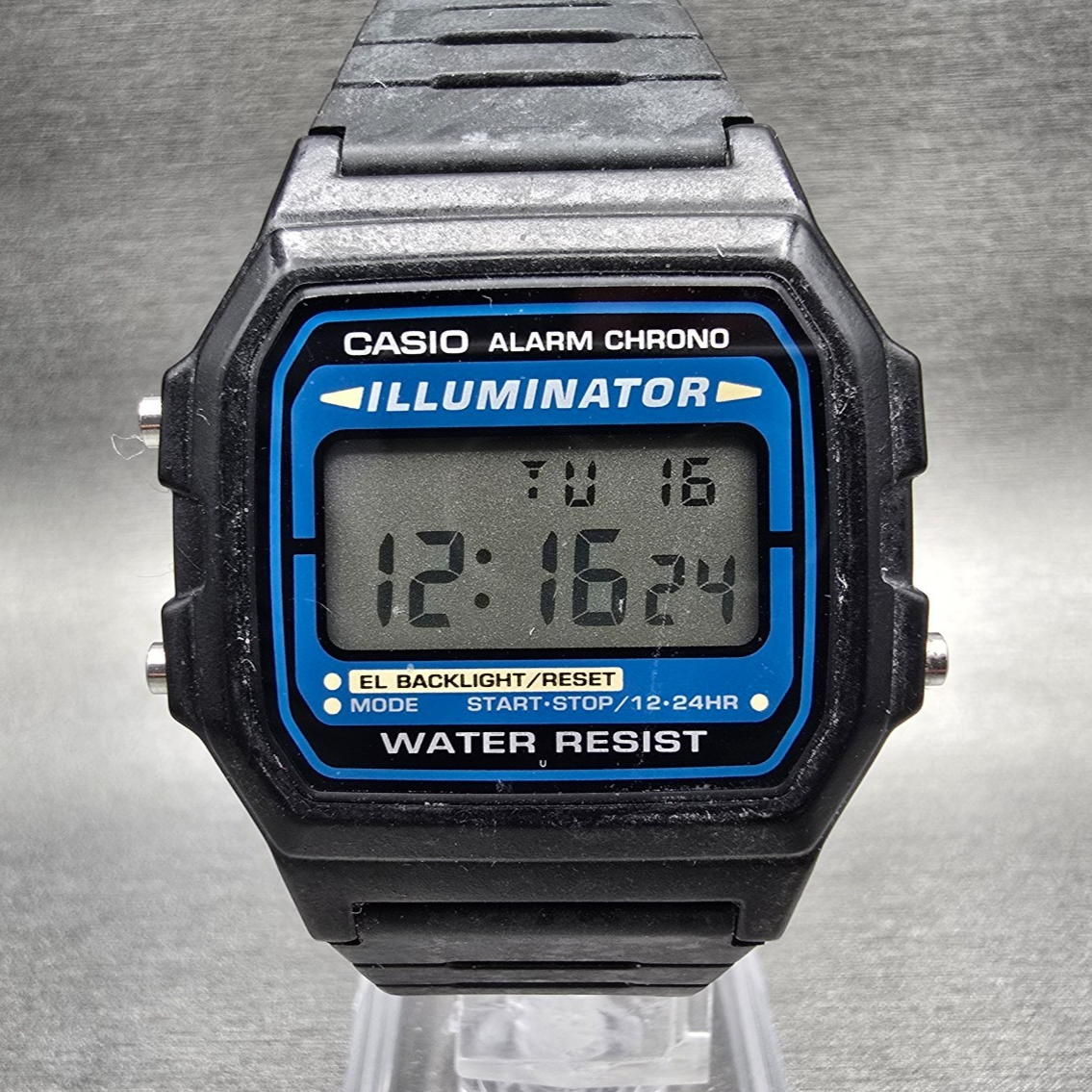 Casio Illuminator F-105 Watch Men 35mm Black Blue Chrono Alarm New Battery JP340