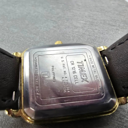 Timex Tank Watch Men 28mm Cream Dial Gold Rectangle Indiglo New Battery VTG9