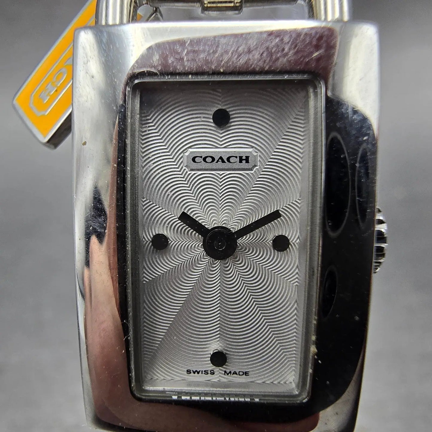 Coach Tank Watch Women 17mm Silver Dial Silver Tone Rectangle 0219 New Battery1