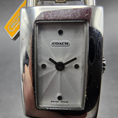 Coach Tank Watch Women 17mm Silver Dial Silver Tone Rectangle 0219 New Battery1