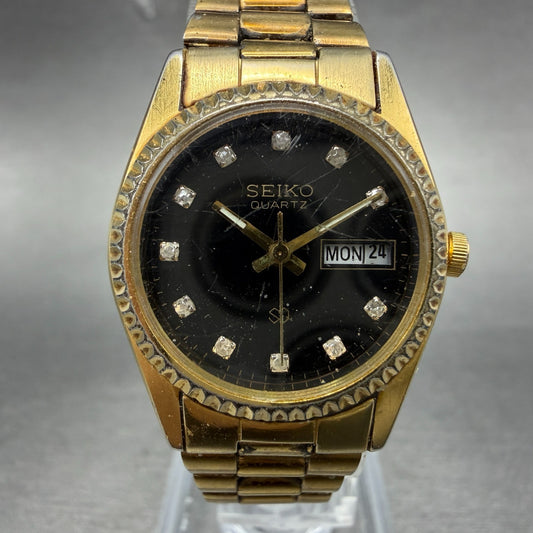 Seiko SQ Watch Women 24mm Black Dial Gold Tone Daydate READ!!!! 3E23-0A60 NewBat0