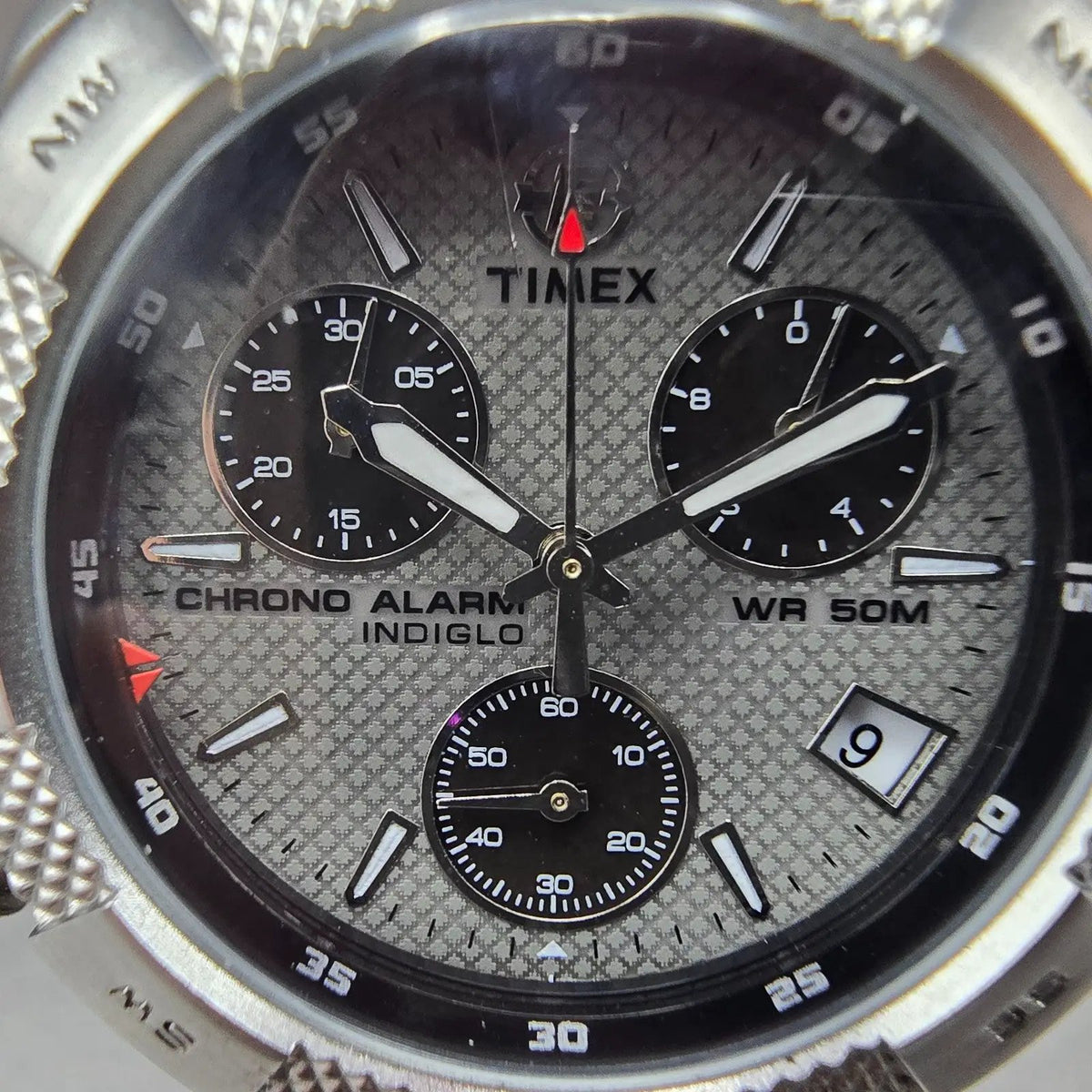 Timex Expedition Chronograph Watch Men 40mm Gray Dial Steel Date Alarm New Batt1