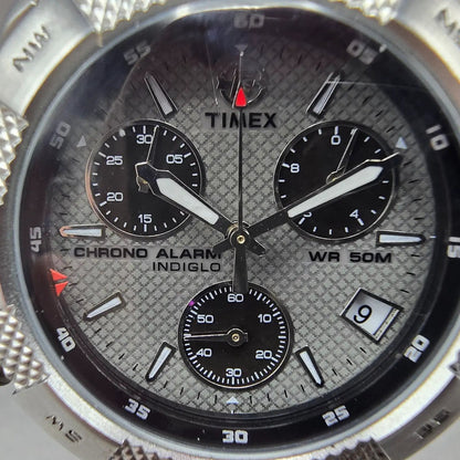 Timex Expedition Chronograph Watch Men 40mm Gray Dial Steel Date Alarm New Batt1