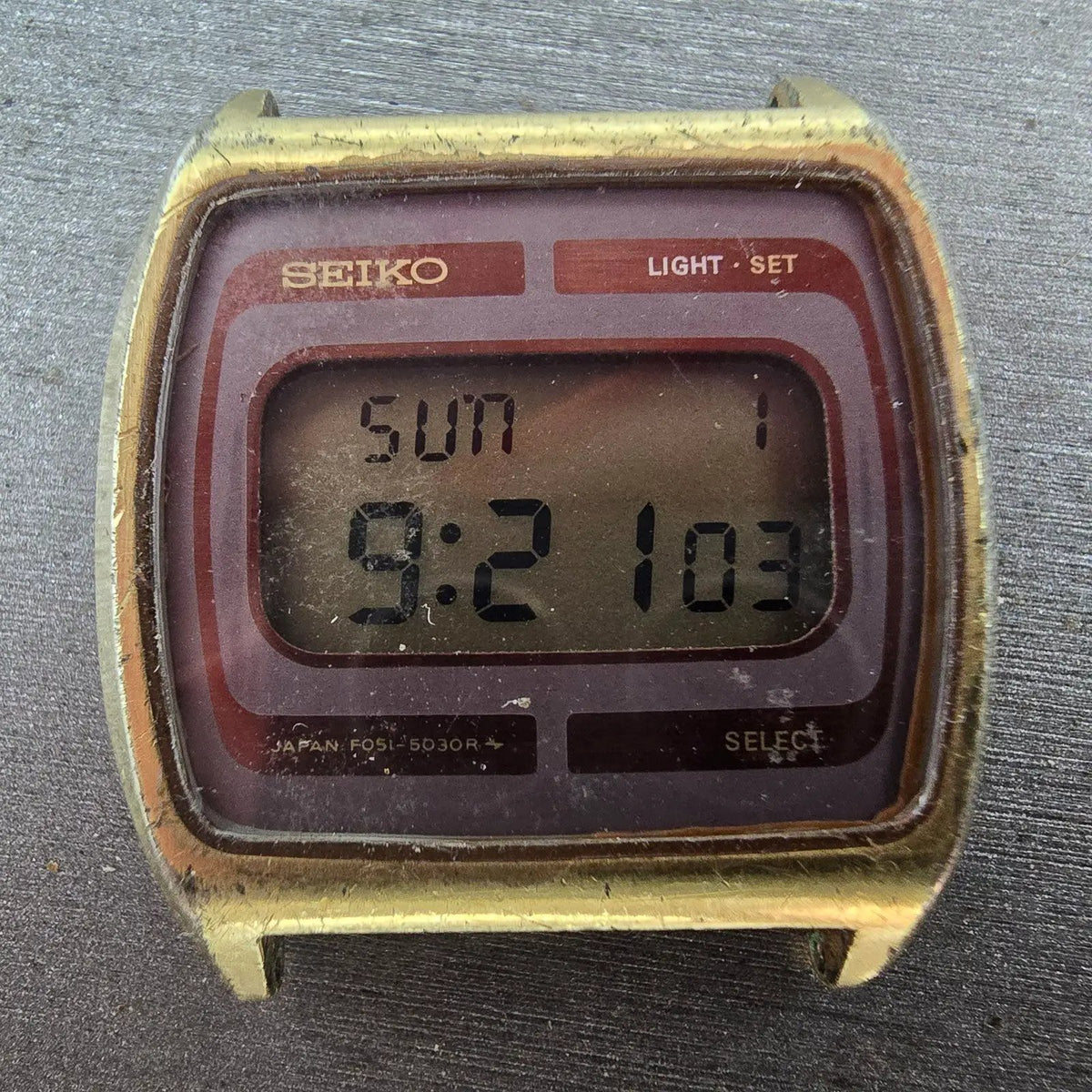 Seiko Digital Watch Men 33mm Brown Dial Gold Tone Daydate F051-5030 PARTS2