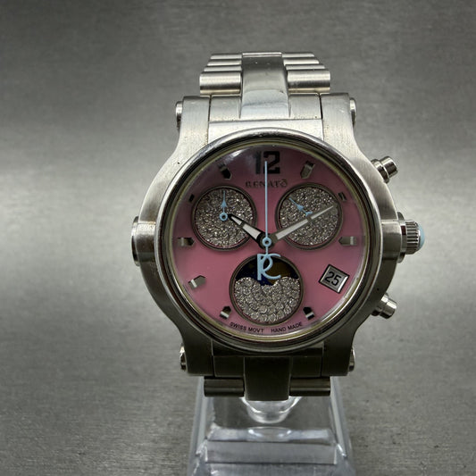 Renato Beauty Chrono Watch Women 36mm MOP Dial Steel Diamond Moonphase New Batt0