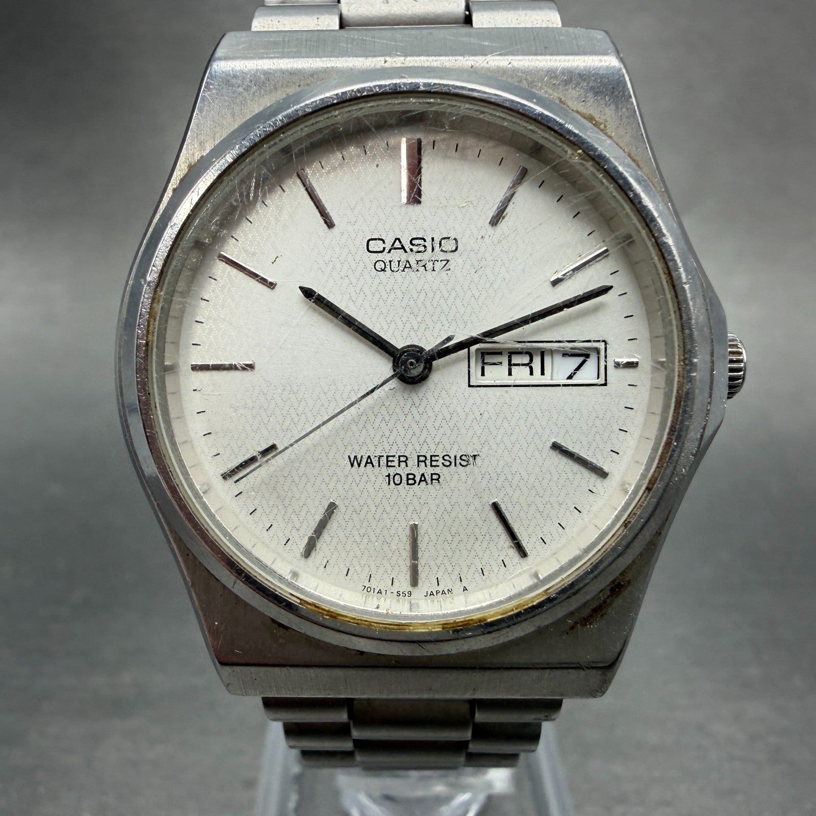Casio Watch Men 34mm Silver Dial Silver Tone Daydate Round MMW-80 PARTS0