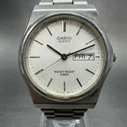 Casio Watch Men 34mm Silver Dial Silver Tone Daydate Round MMW-80 PARTS0