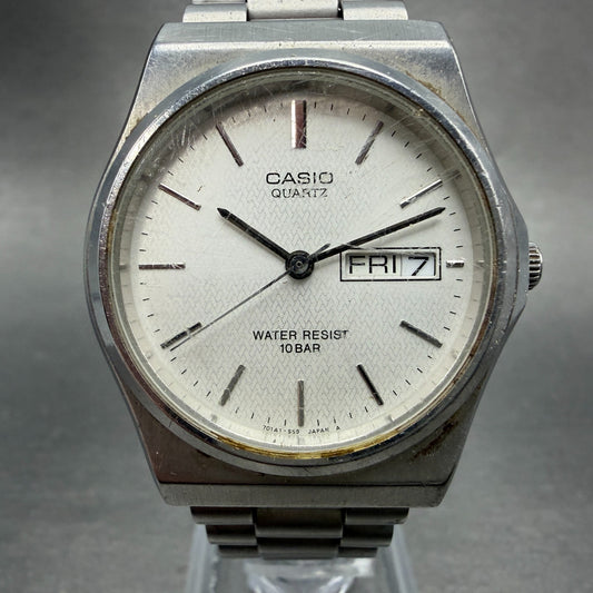Casio Watch Men 34mm Silver Dial Silver Tone Daydate Round MMW-80 PARTS0