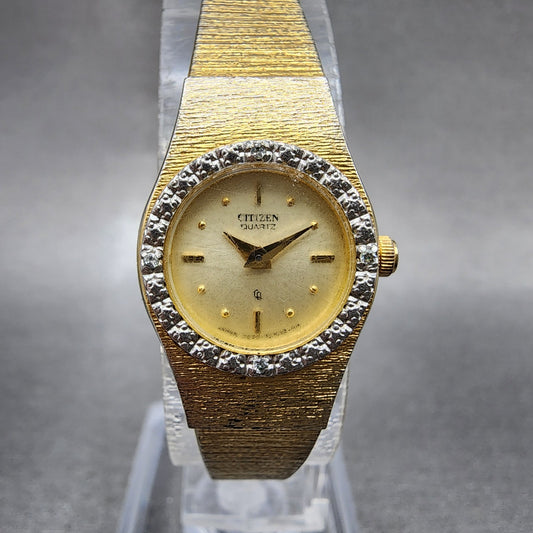 Citizen CQ Watch Women 17mm Champagne Dial Gold Tone 3220324196 New Battery0