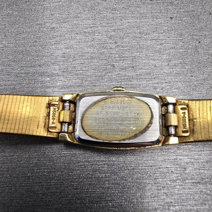 Seiko Watch Women 13mm Gold Dial Gold Tone Rectangle 2E20-6130 New Battery VTG10