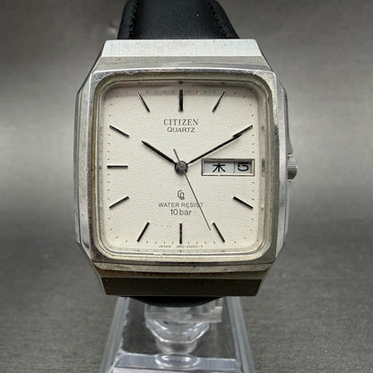 Citizen CQ Tank Watch Men 31mm White Dial Silver Tone Daydate Octagon New batt0