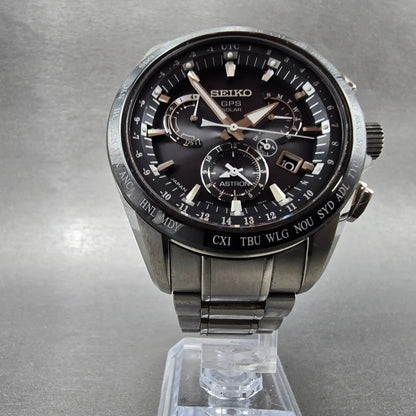 Seiko Astron GPS Watch Men45mm Black Dial Titanium Date World Time Solar Works5