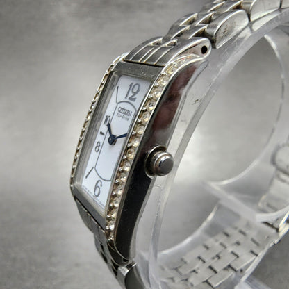 Citizen EcoDrive Tank Watch Women 15mm White Dial Steel Crystal Bezel Runs A1232