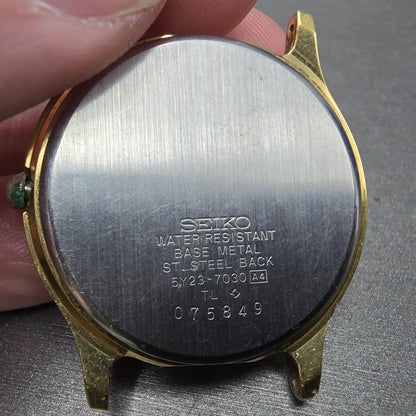 Seiko SQ Watch Men 34mm Champagne Dial Gold Tone Daydate READ!! 5y23-7030 NewBat7