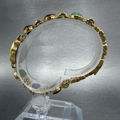 Jules Jurgenson Watch Women 19mm MOP Dial Gold Tone Oval Gem Stones New Battery6