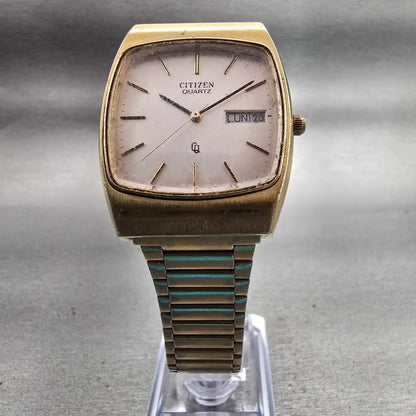 Citizen CQ Watch Men 31mm Silver Dial Gold Tone Daydate 4-711874 New Battery VTG5