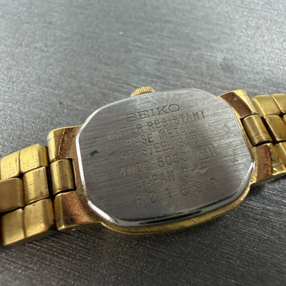 Seiko Watch Women 16mm Champagne Dial Gold Tome Oval 4N00-5030 New Battery9