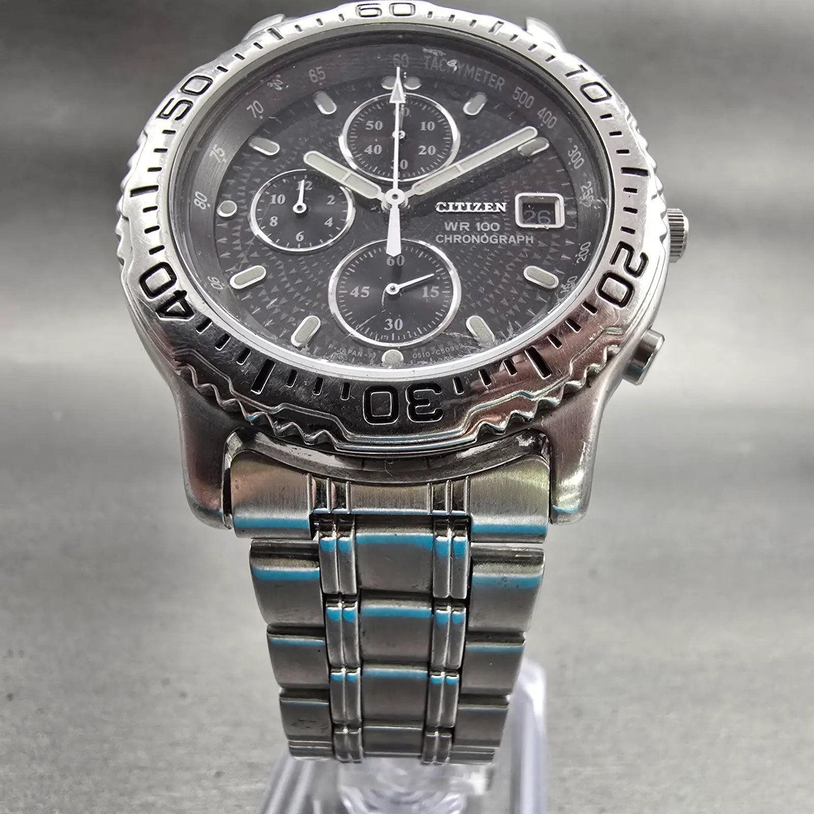 Citizen Chronograph Watch Men 39mm Black Dial Silver Tone 0510-C50545 New Batt5
