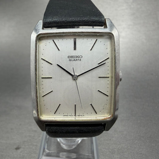 Seiko Tank Watch Men 27mm Silver Dial Silver Tone Rectangle 7431-5210 NewBattery0