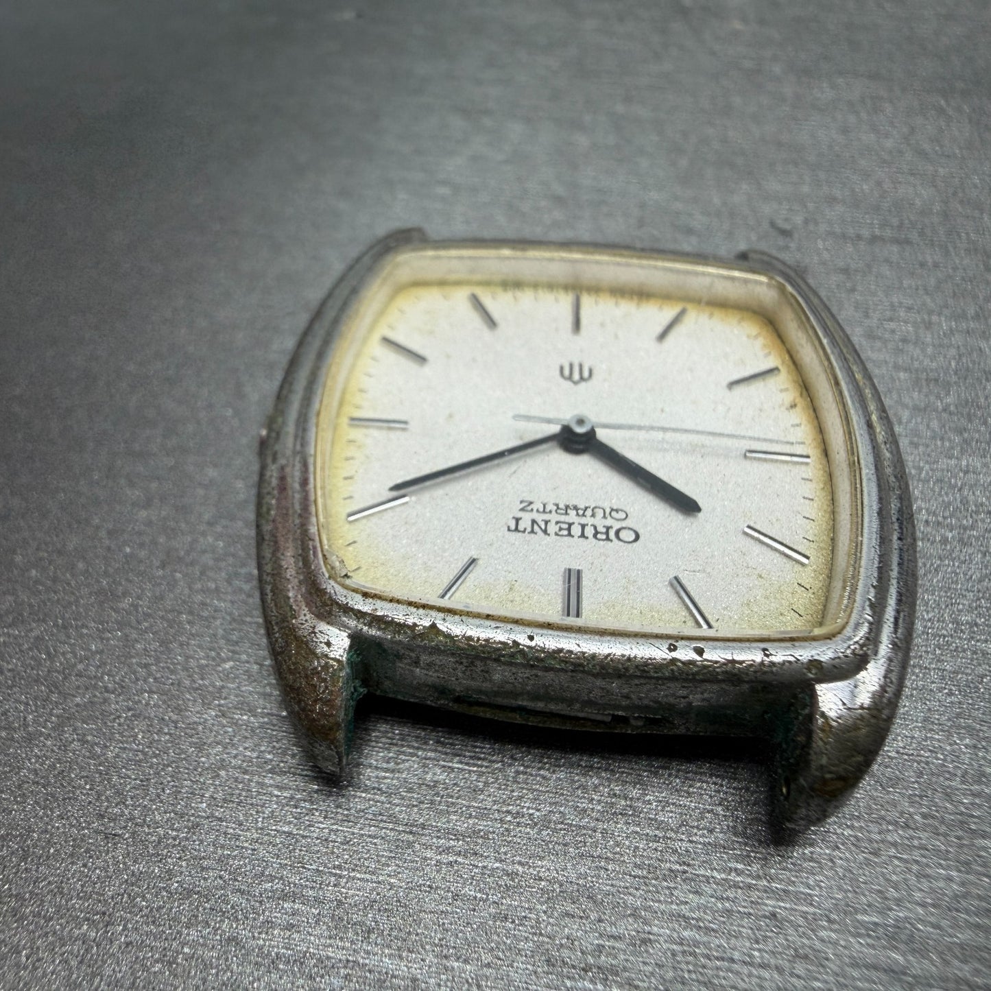 Orient Watch Men 31mm Silver Dial Silver Tone Rectangle I515101-20 PARTS Vintage5
