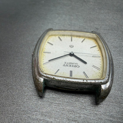 Orient Watch Men 31mm Silver Dial Silver Tone Rectangle I515101-20 PARTS Vintage5