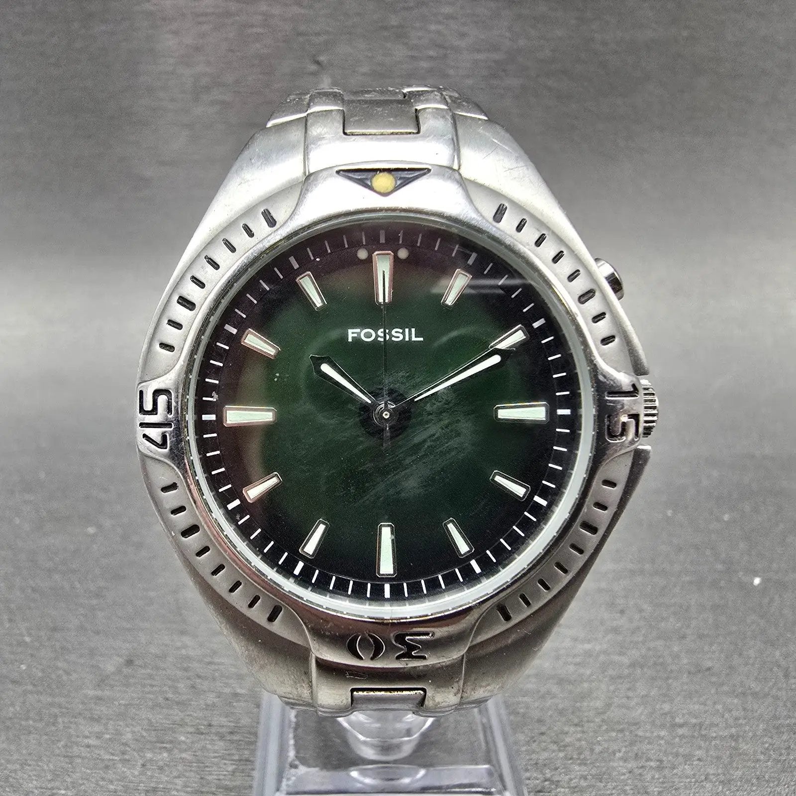 Fossil Kaleido Watch Men 41mm Blue Green Dial Silver Tone Round AM-3538 New Batt0