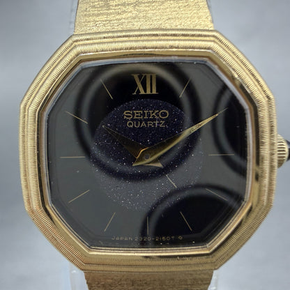 Seiko Watch Women 21mm Black Dial Gold Tone Octagon 2320-6110 New Battery VTG1