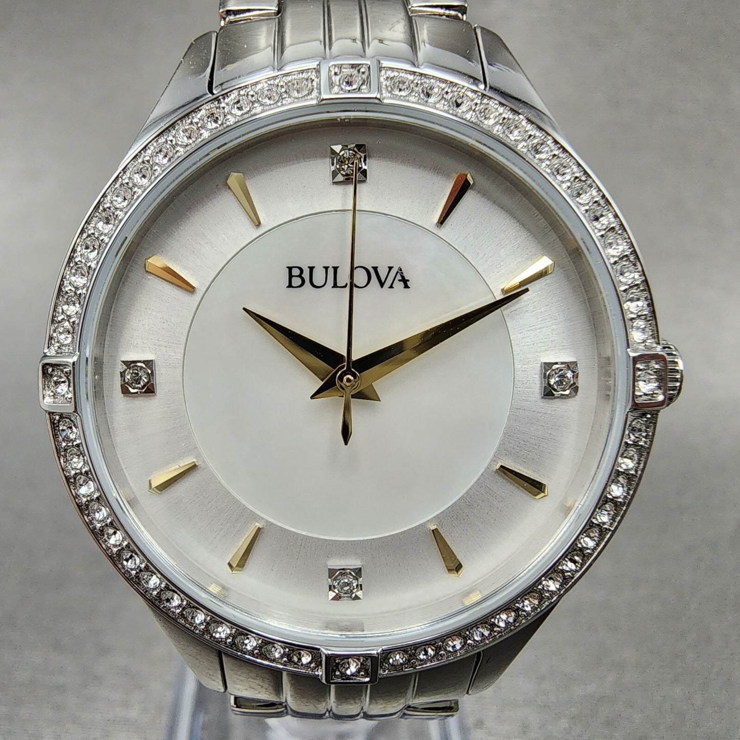 Bulova Crystal Watch Women 32mm MOP Dial Stainless Steel Round 96L2821