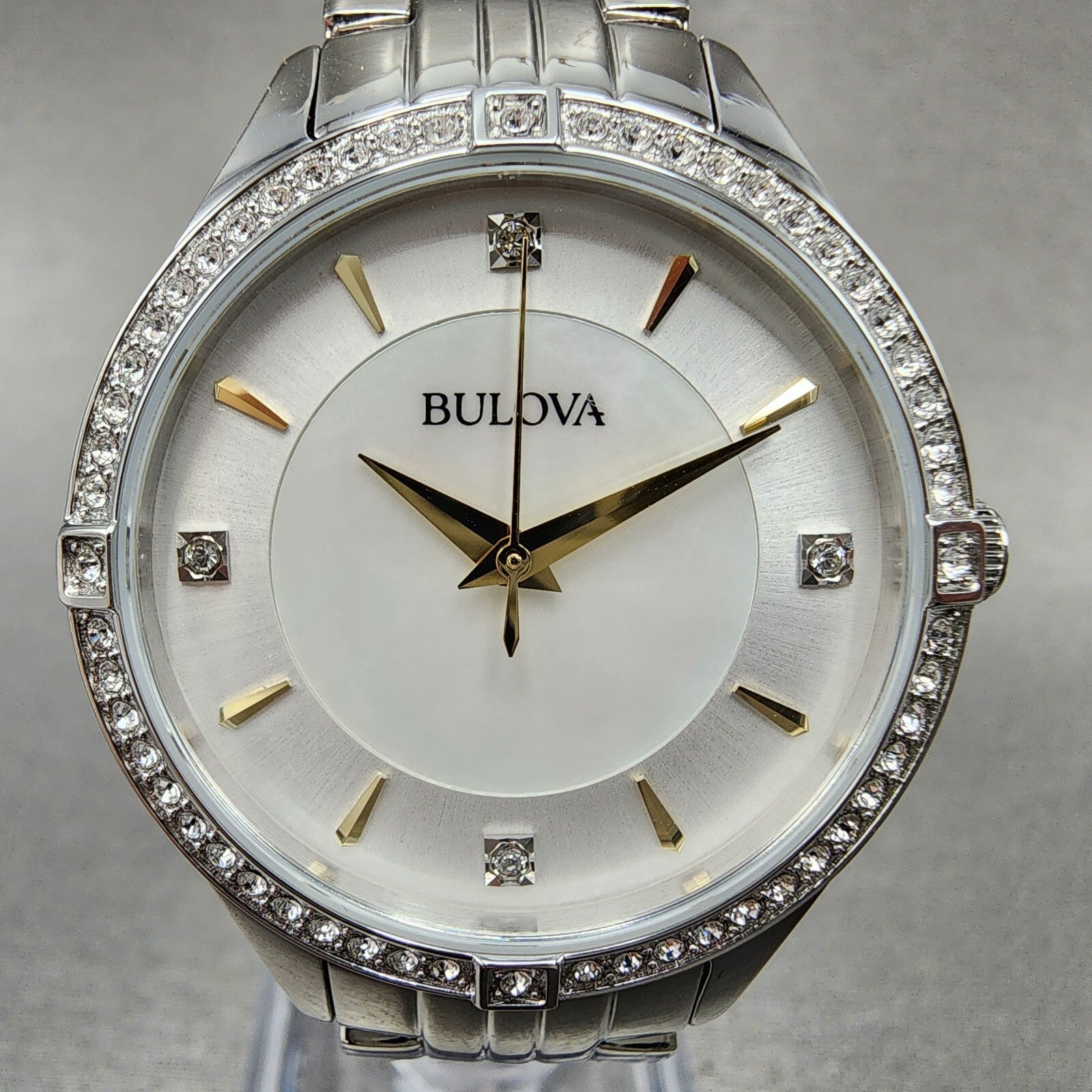 Bulova Crystal Watch Women 32mm MOP Dial Stainless Steel Round 96L2821