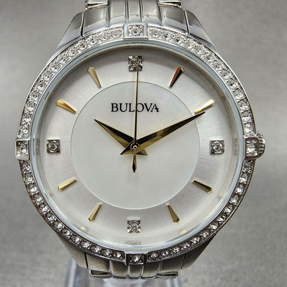 Bulova Crystal Watch Women 32mm MOP Dial Stainless Steel Round 96L2821